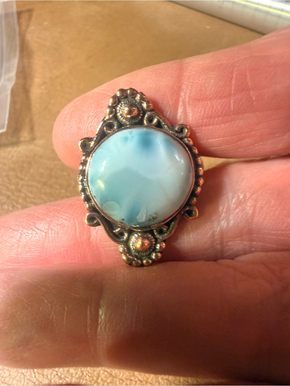 Sterling Silver Larimar Statement Ring in Sky Blue